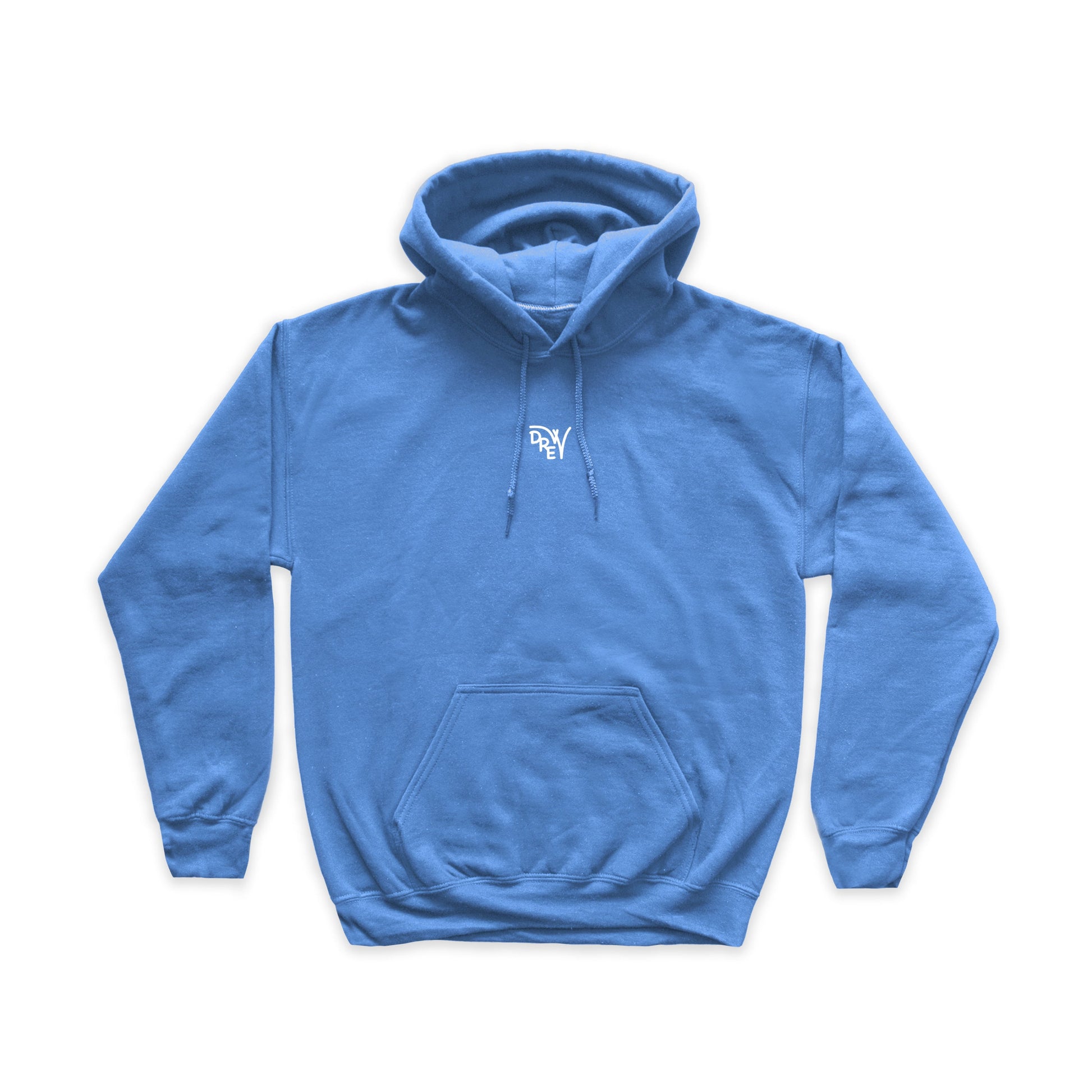 Felpa azzurro chiaro con stampa bianca del logo Drew al centro del petto