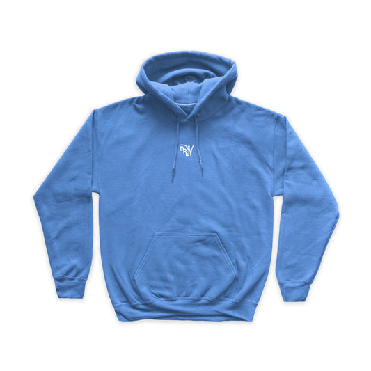 Felpa azzurro chiaro con stampa bianca del logo Drew al centro del petto