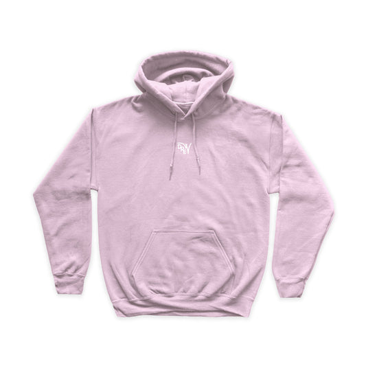 Felpa rosa chiaro con stampa bianca del logo Drew al centro del petto