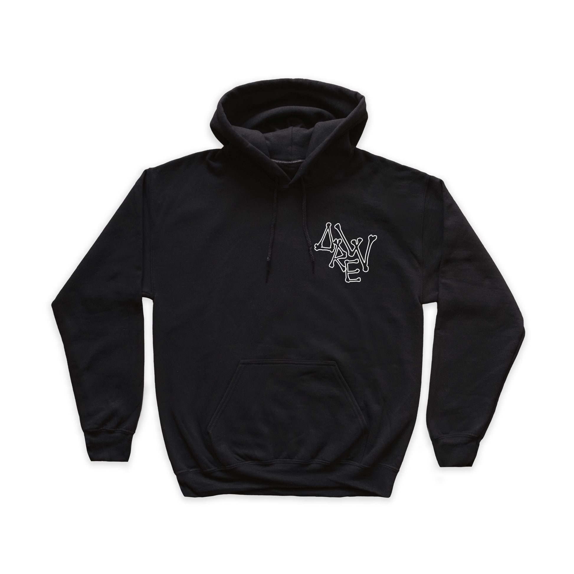 Felpa nera con logo Drew bianco stile ossa stampa lato cuore
