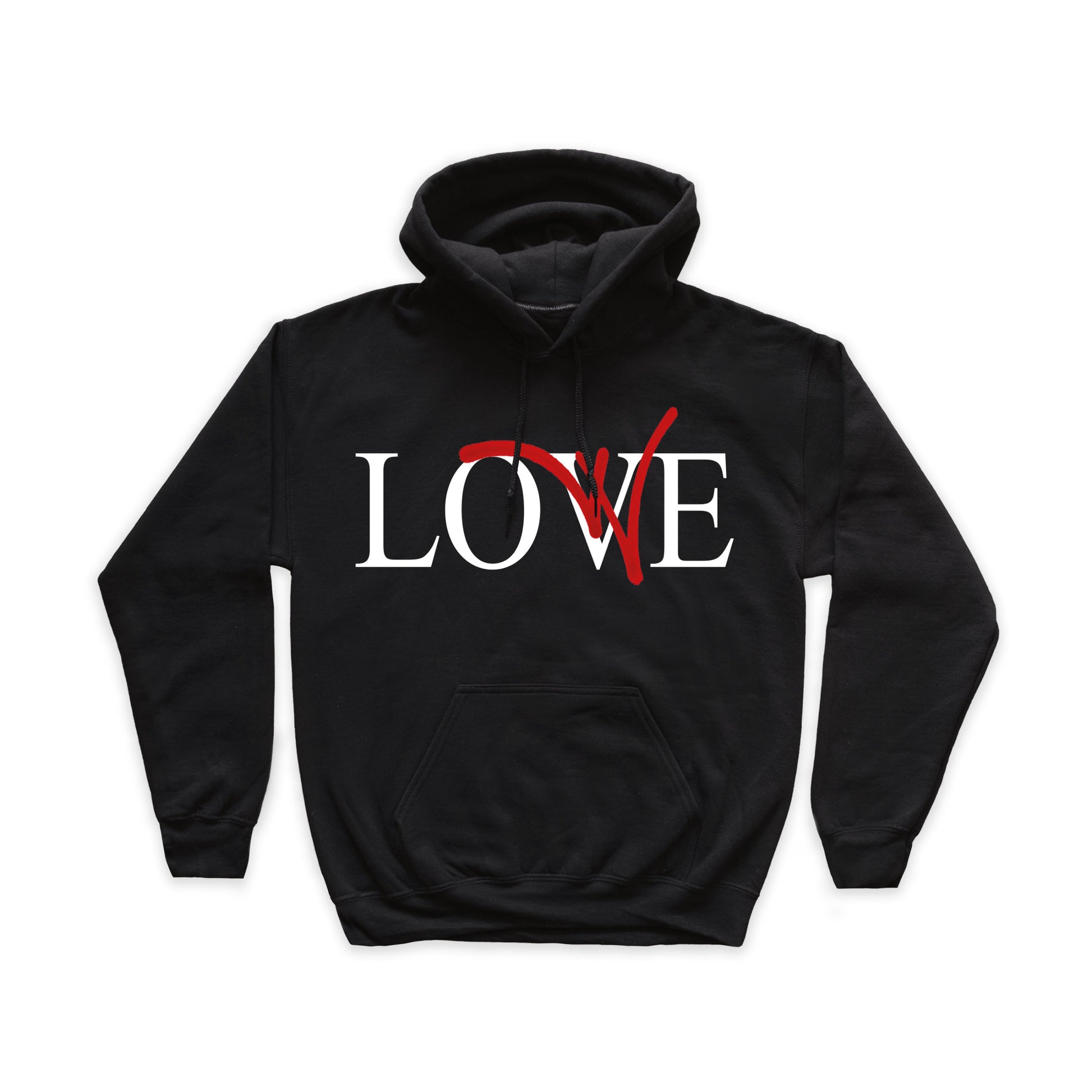 Felpa nera con stampa grande nel fronte della scritta LOVE in bianco con W rossa sovrapposta alla lettera V