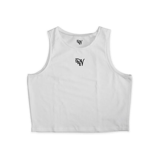 Top donna bianco con logo Drew in nero al centro del petto