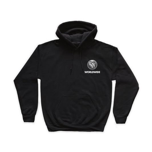 Felpa nera con grafica lato cuore Worldwide bianca