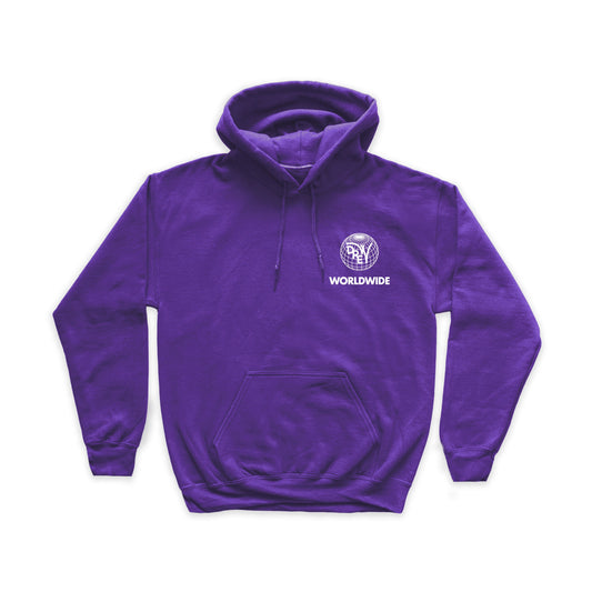 Felpa viola con grafica lato cuore Worldwide bianca