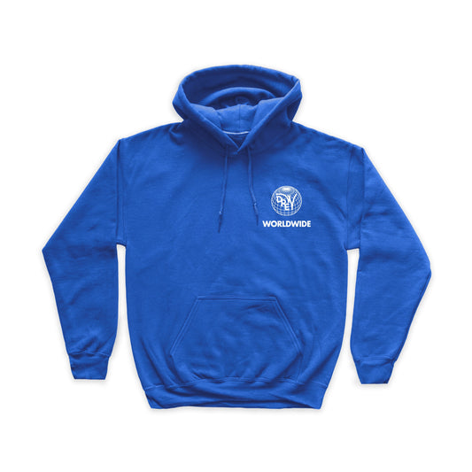 Felpa blu royal con grafica lato cuore Worldwide bianca