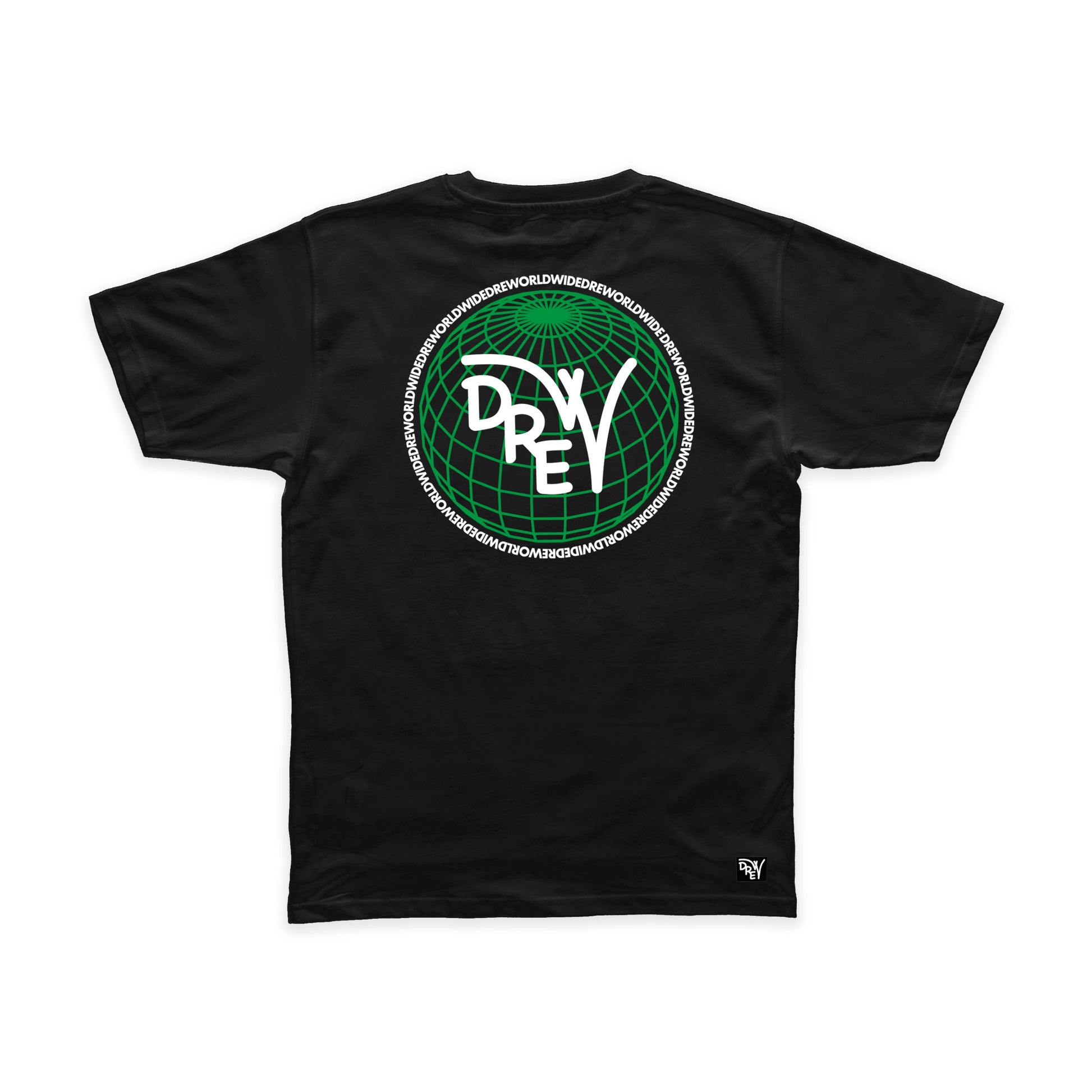 Maglietta nera con grafica sul retro Worldwide bianca e verde
