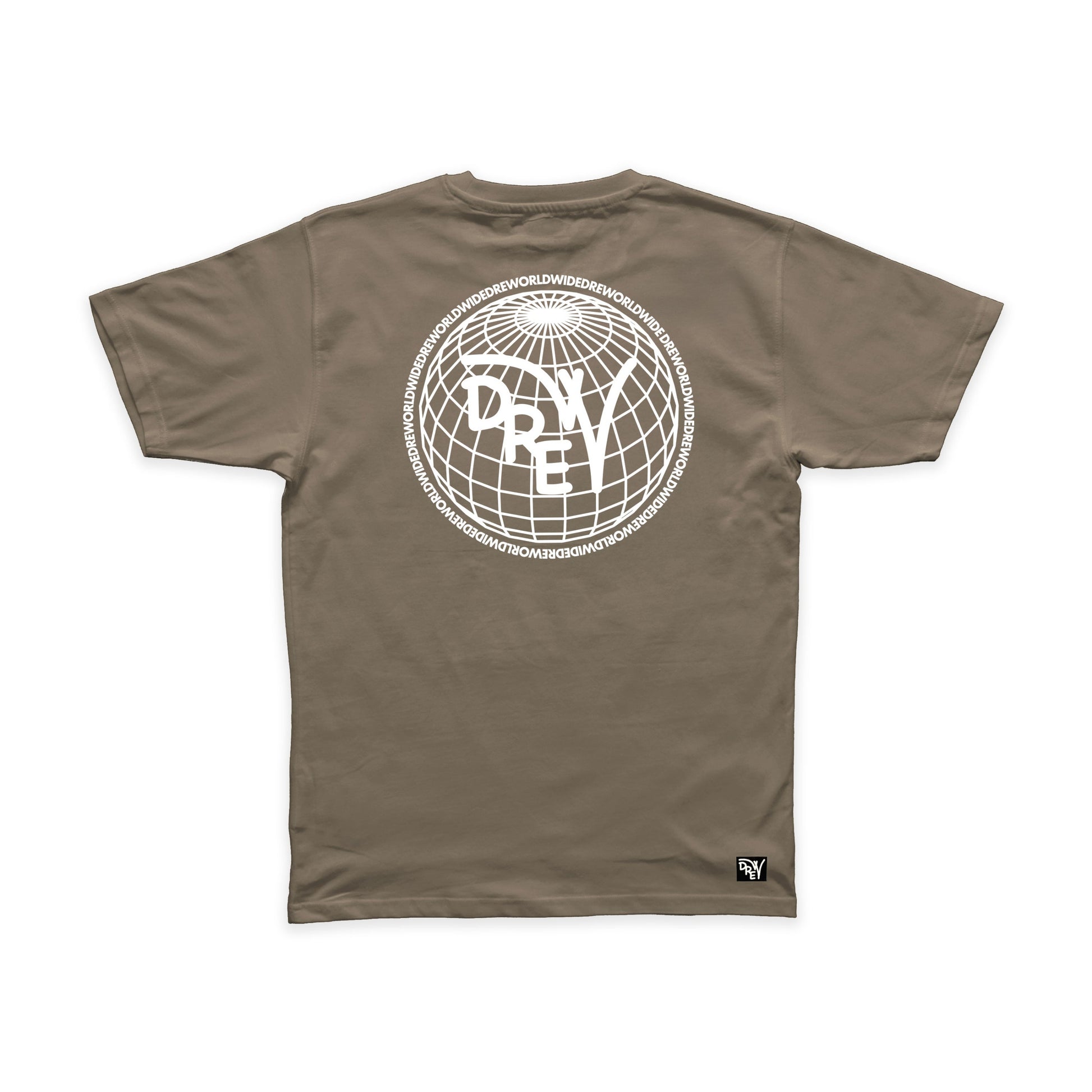 Maglietta marrone con grafica sul retro Worldwide bianca