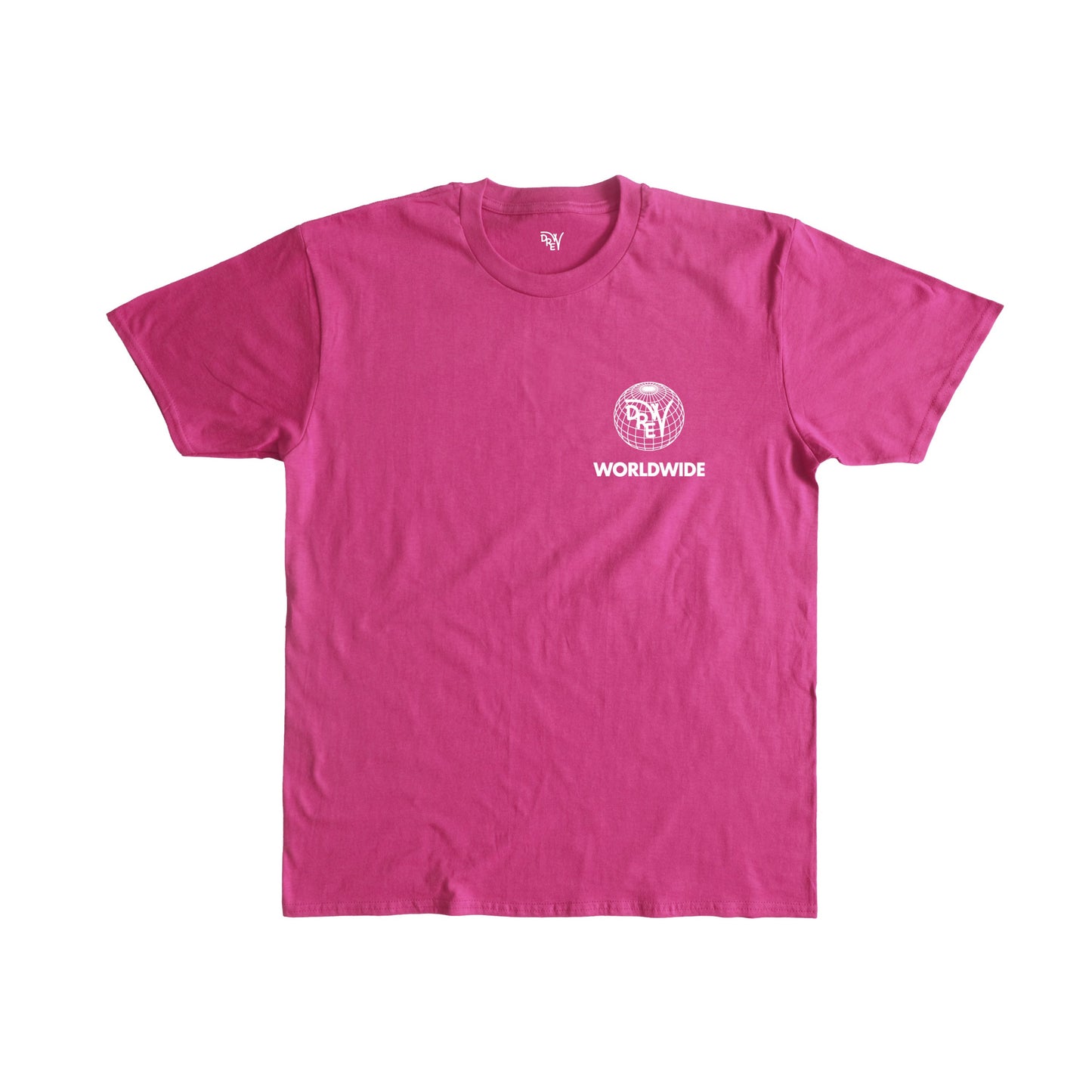 Maglietta magenta con grafica lato cuore Drew Worldwide bianca