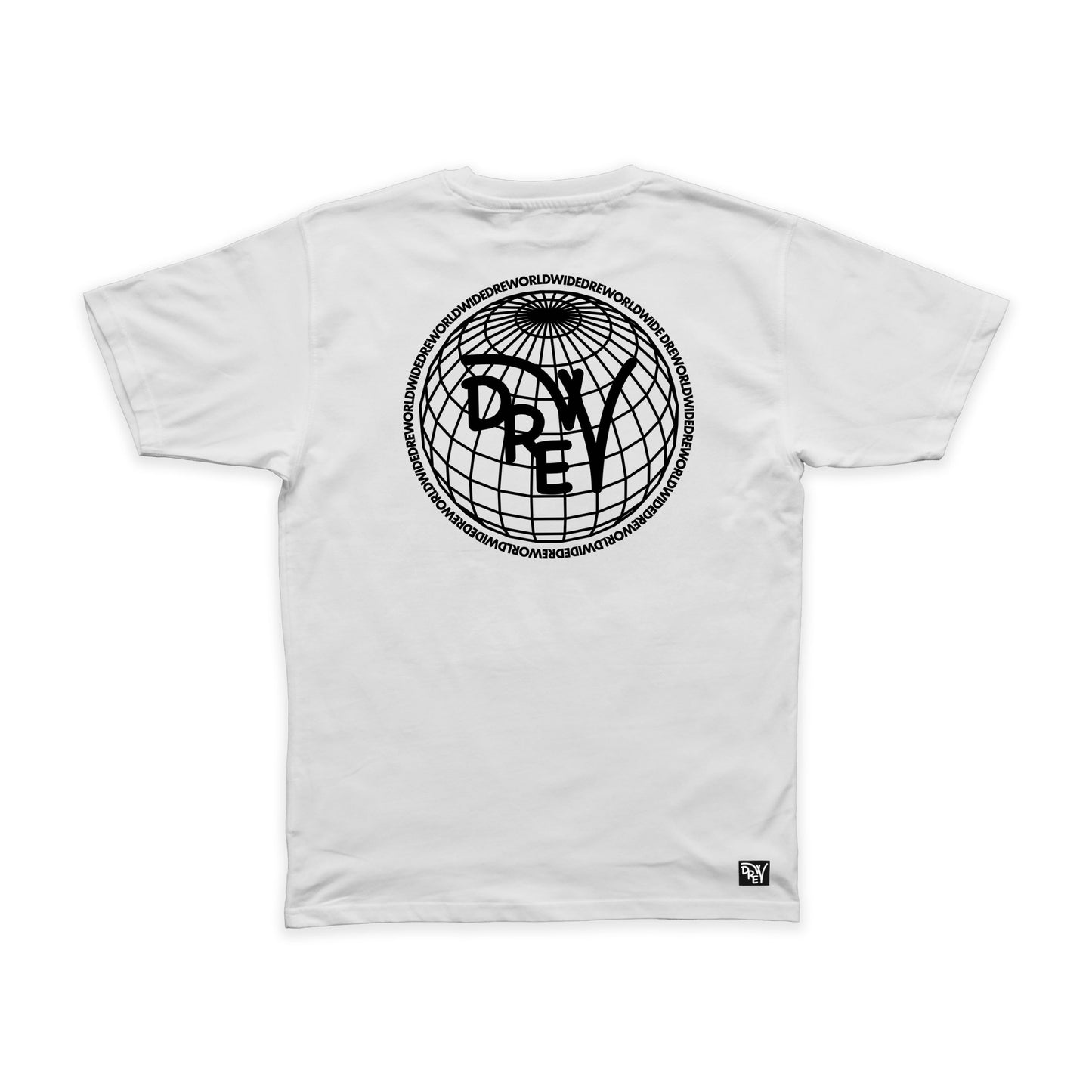 Maglietta bianca con grafica sul retro Drew Worldwide nera
