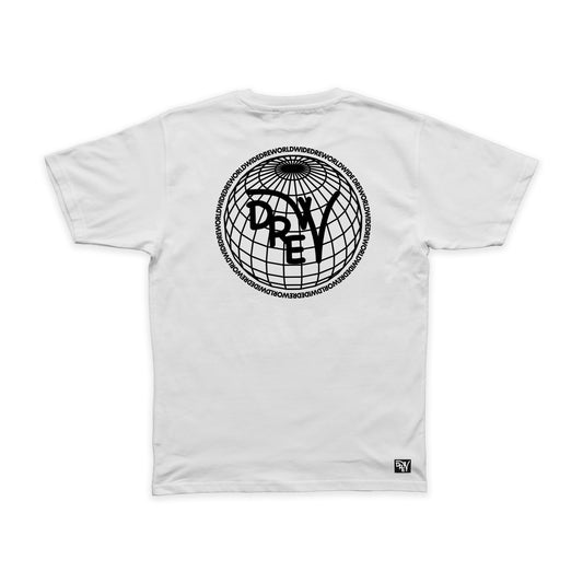 Maglietta bianca con grafica sul retro Drew Worldwide nera