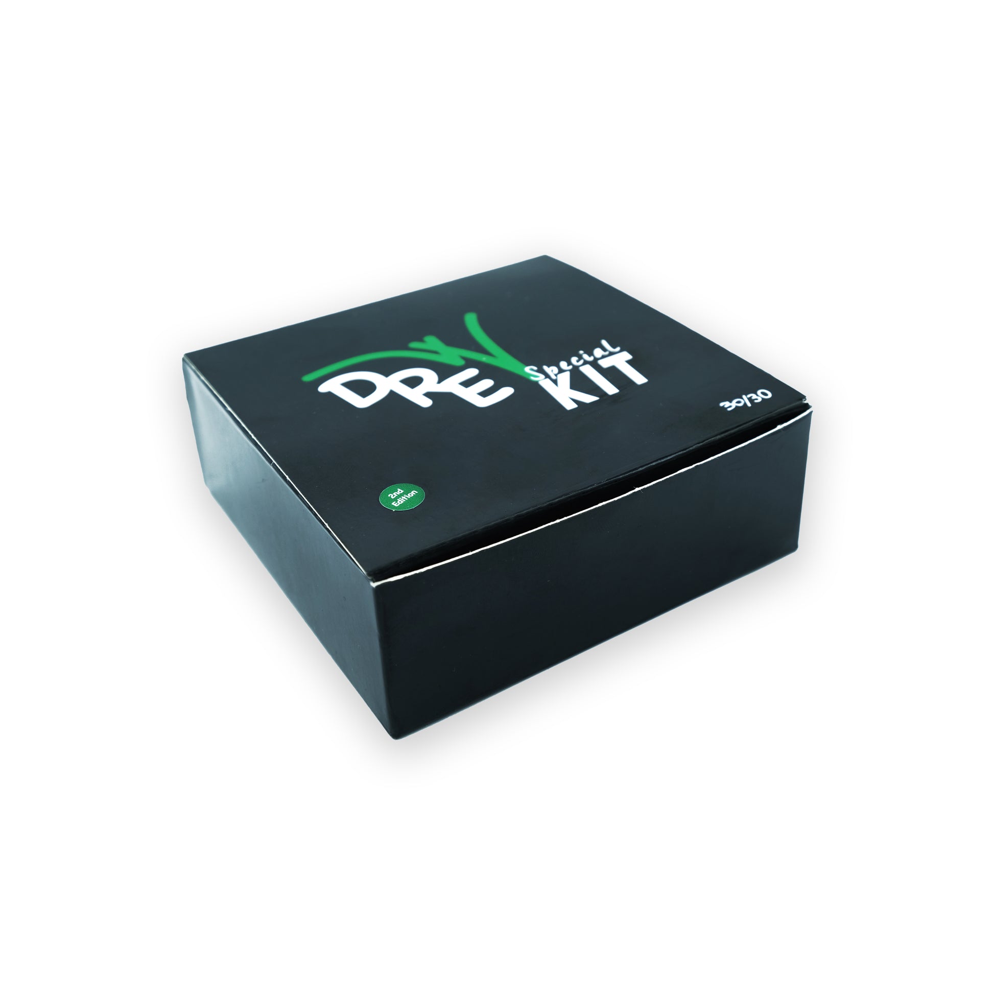 scatola nera con logo Drew bianco e verde sopra