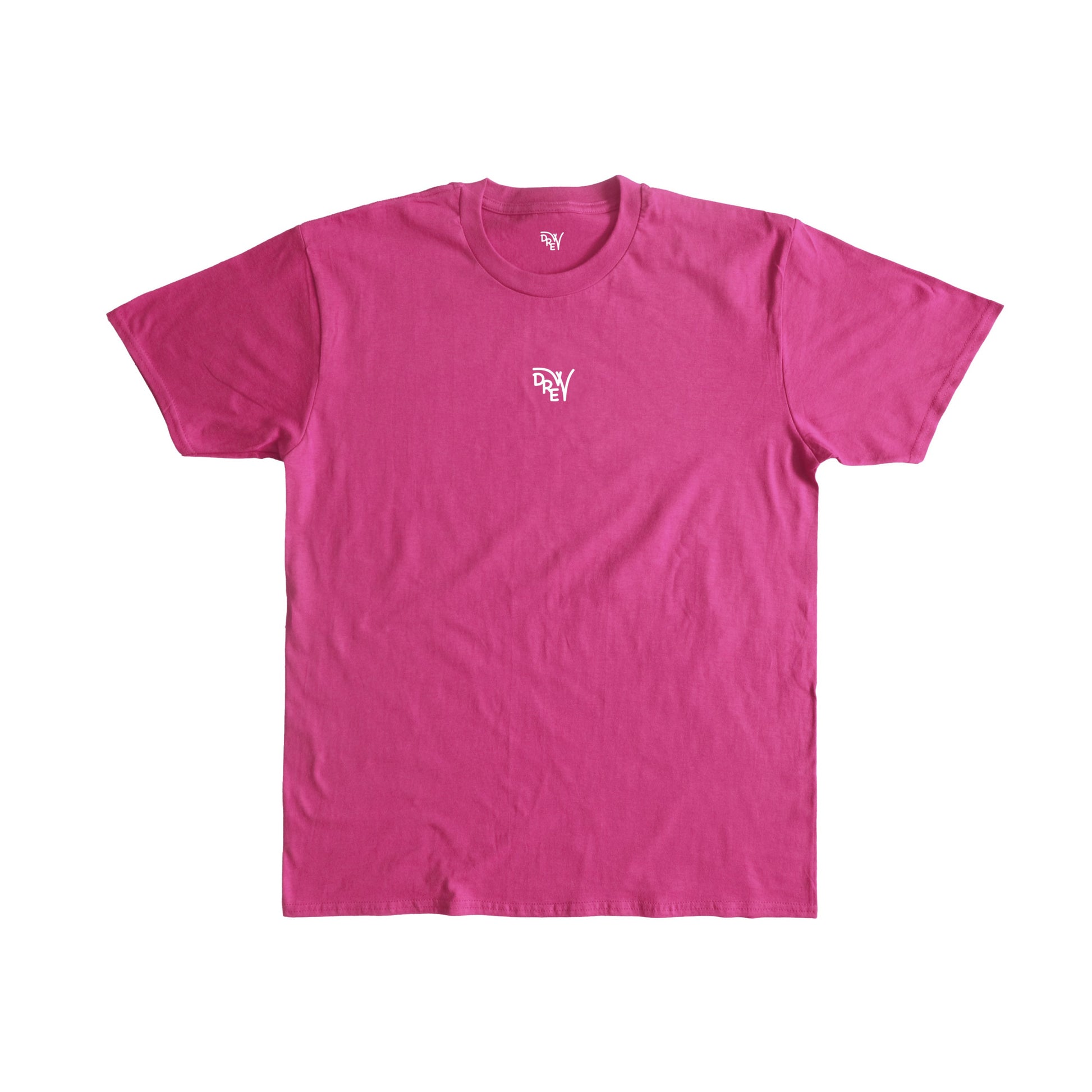 Maglietta magenta con stampa davanti al centro del logo Drew in bianco